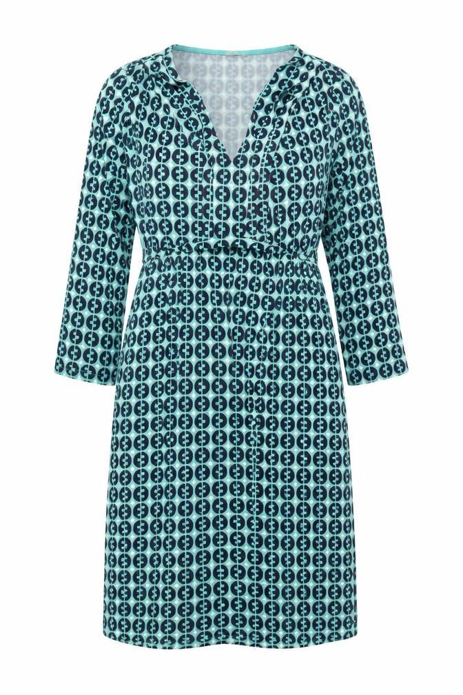 Front view of Boden Women's Multicoloured Geometric Long Sleeve Dress