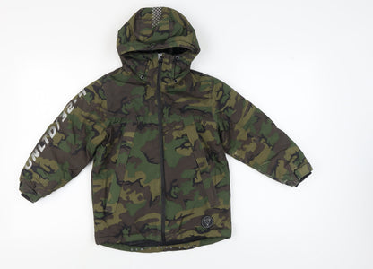Next Boys Camouflage Puffer Jacket Green 7 Years Winter Hooded