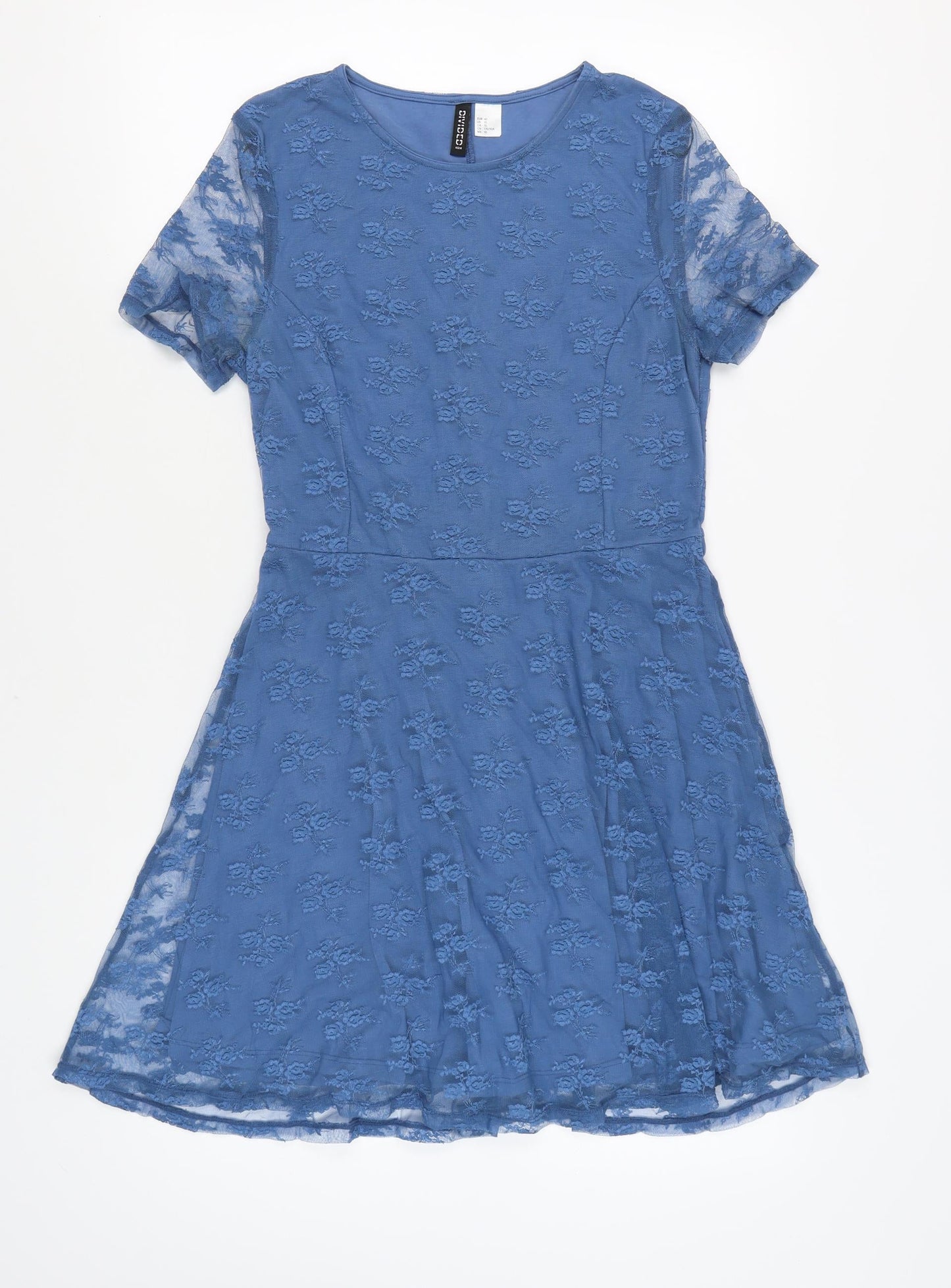 H&M Women's Blue A-Line Dress Floral Lace Size 12
