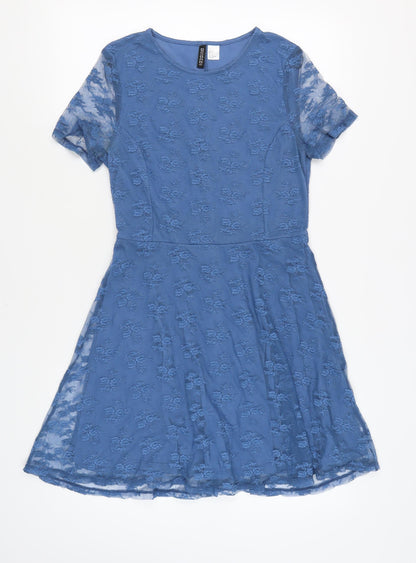H&M Women's Blue A-Line Dress Floral Lace Size 12