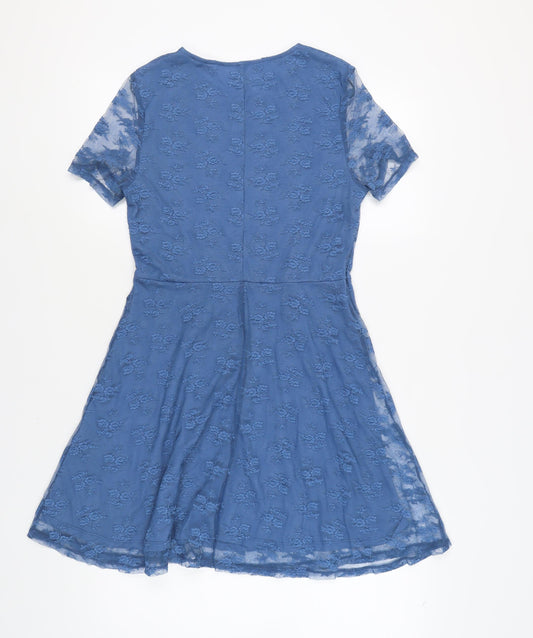 H&M Women's Blue A-Line Dress Floral Lace Size 12