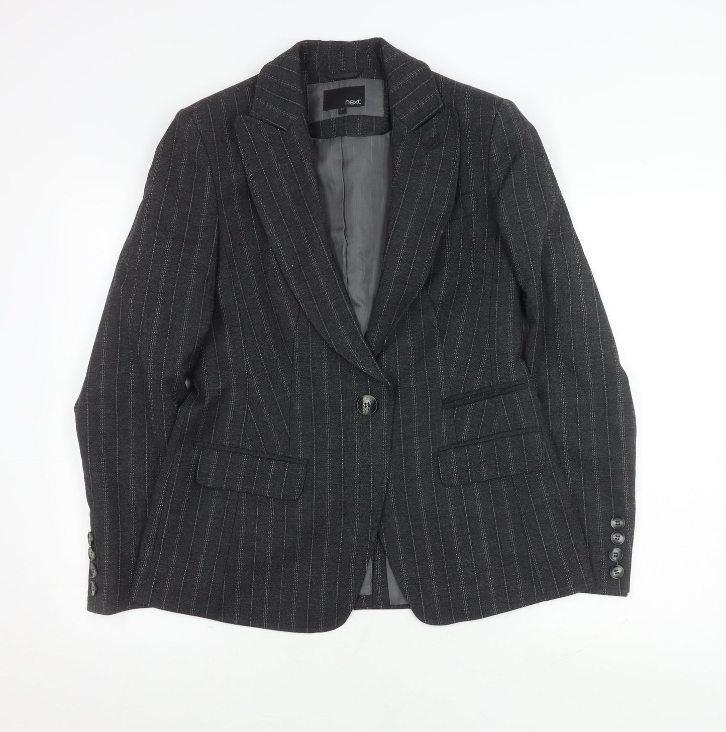 Next Women's Grey Wool Blazer - Size 14, Pinstripe