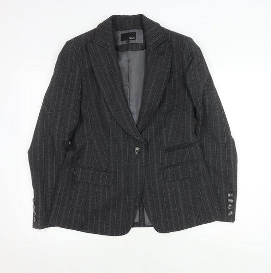 Next Women's Grey Wool Blazer - Size 14, Pinstripe