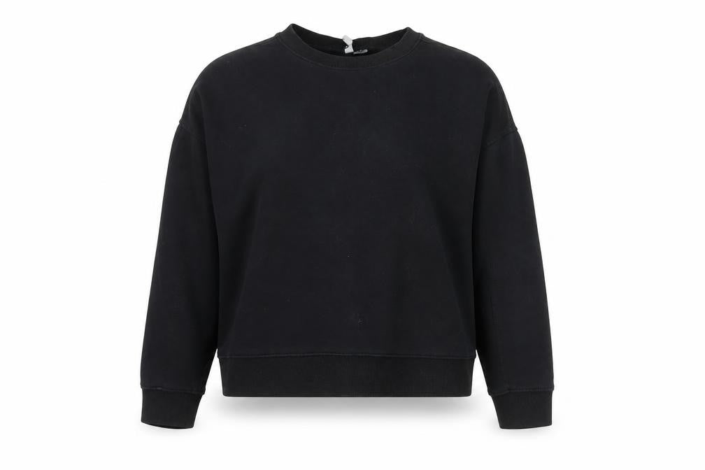 Front view of H&M unisex black m pullover sweatshirt, autumn wear
