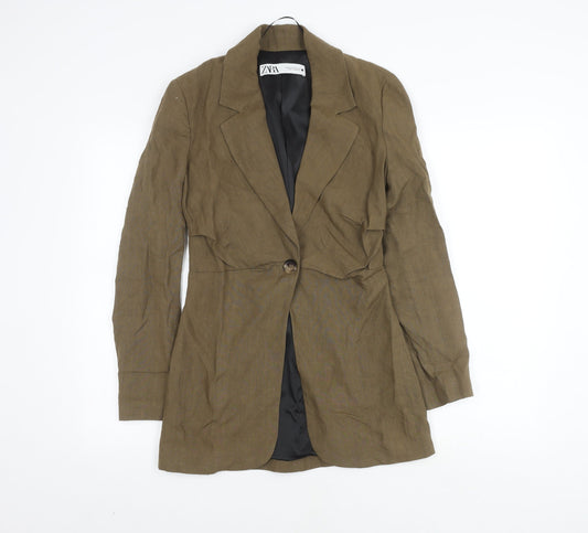 Zara Women's XS Brown Blazer Linen One-Button