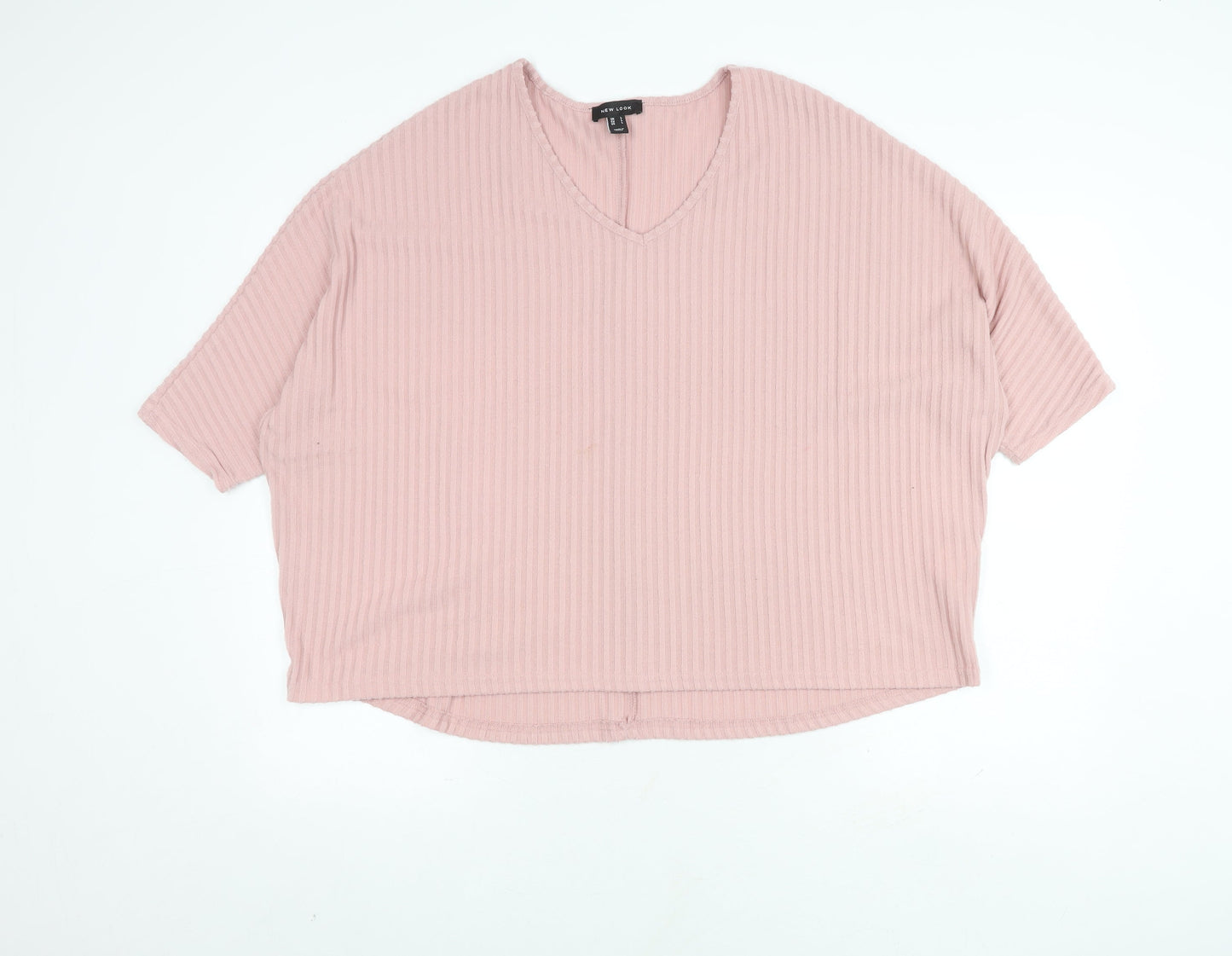 New Look Women's Pink V-Neck Top Size L