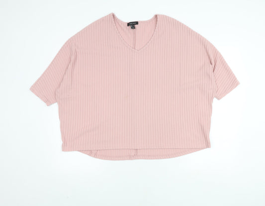 New Look Women's Pink V-Neck Top Size L