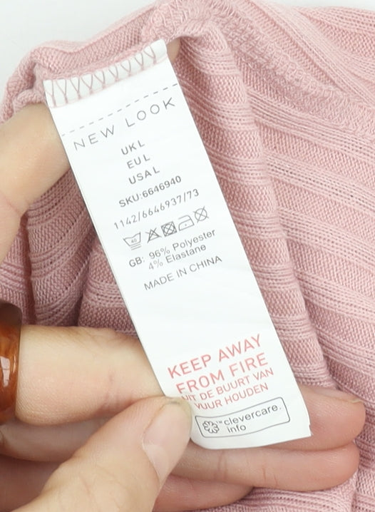 New Look Women's Pink V-Neck Top Size L