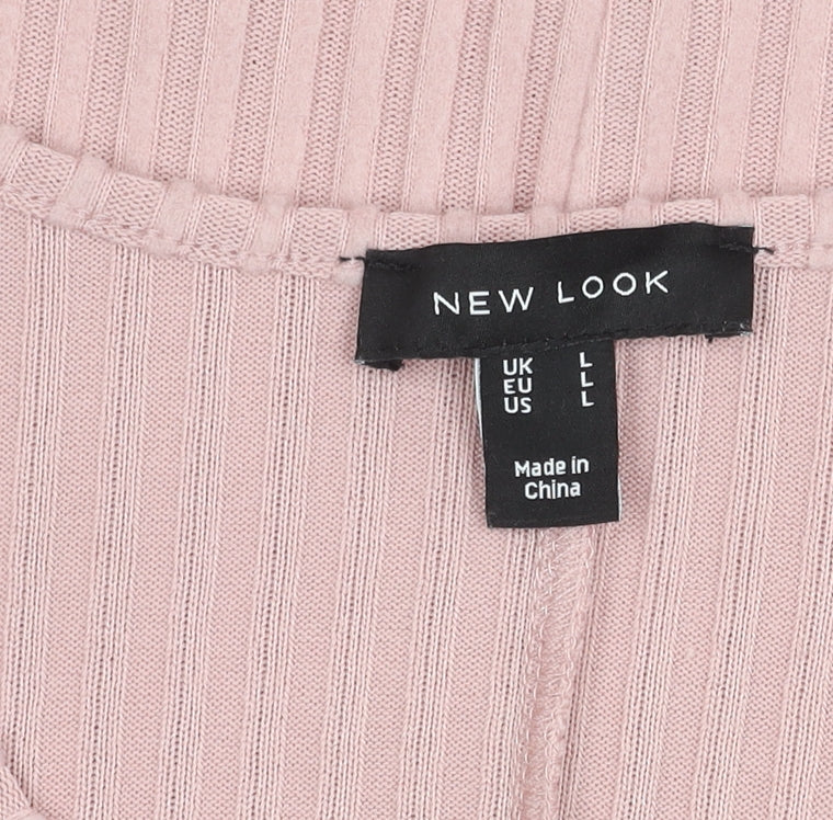 New Look Women's Pink V-Neck Top Size L
