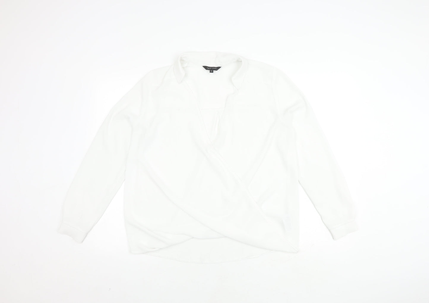 New Look Women's White Wrap Top, Size 10, V-Neck