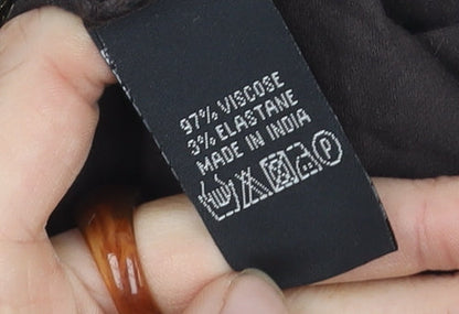 East Brown Embroidered V-Neck Long Sleeve Top S