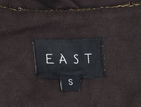 East Brown Embroidered V-Neck Long Sleeve Top S