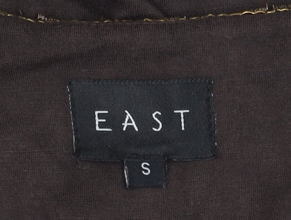 East Brown Embroidered V-Neck Long Sleeve Top S