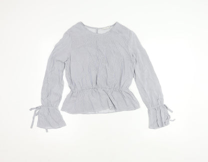 Bershka Women's Grey Striped Blouse, Size S, Flared Sleeve