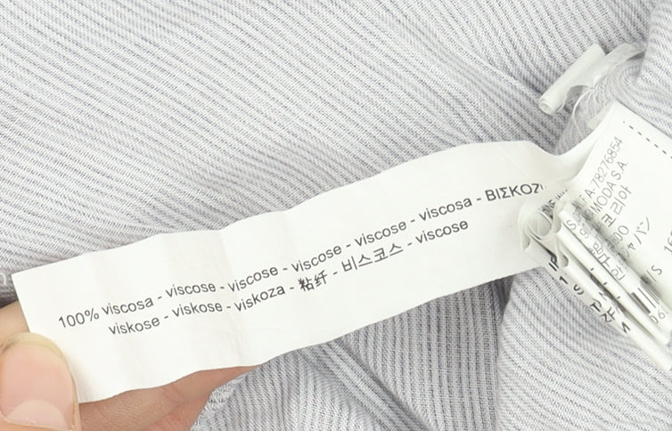 Bershka Women's Grey Striped Blouse, Size S, Flared Sleeve