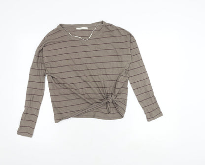 Friday's Project Women's Grey Striped Long Sleeve Top XS