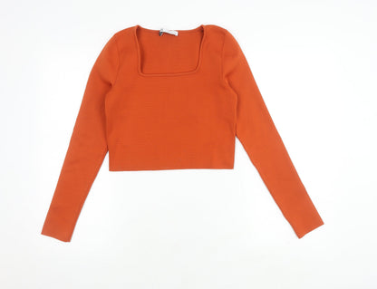 Womens UK Size 14 Zara Orange Cropped Blouse