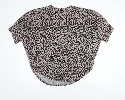 Quiz Women's Black Animal Print Short Sleeve Top L
