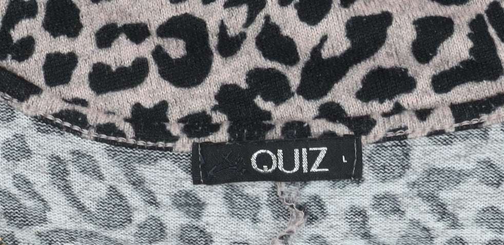 Quiz Women's Black Animal Print Short Sleeve Top L