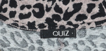 Quiz Women's Black Animal Print Short Sleeve Top L