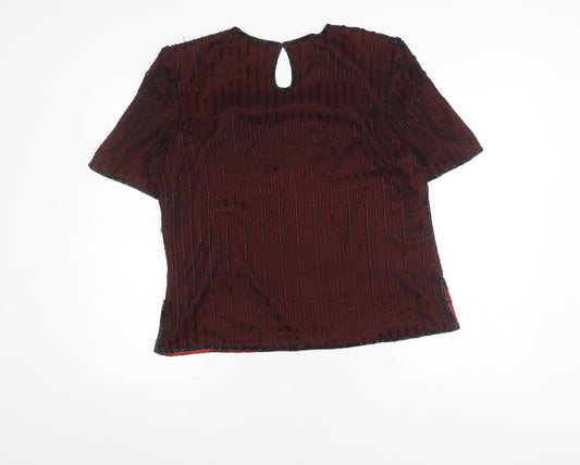 House of Fraser Women's Red Silk Beaded Blouse, L