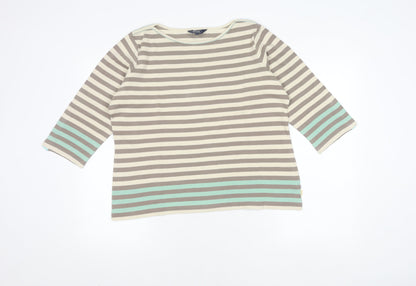 Maine New England Women's Grey Striped 3/4 Sleeve T-Shirt