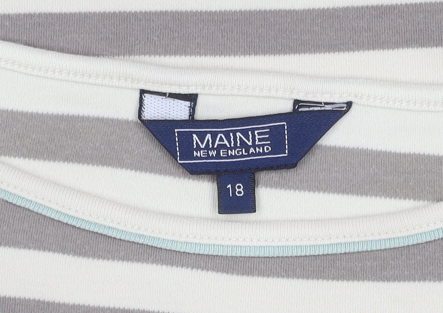 Maine New England Women's Grey Striped 3/4 Sleeve T-Shirt