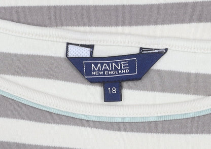 Maine New England Women's Grey Striped 3/4 Sleeve T-Shirt