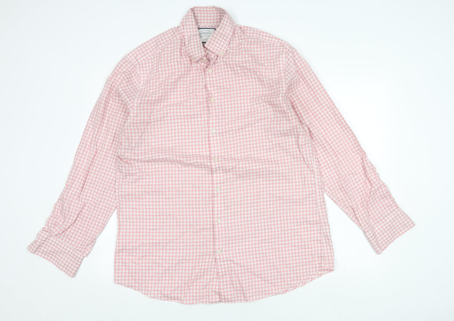 Charles Tyrwhitt Men's Red Check Slim Fit Long Sleeve Shirt