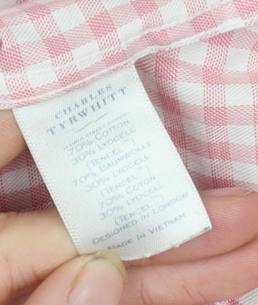 Charles Tyrwhitt Men's Red Check Slim Fit Long Sleeve Shirt
