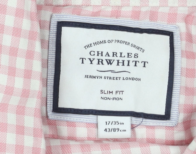 Charles Tyrwhitt Men's Red Check Slim Fit Long Sleeve Shirt