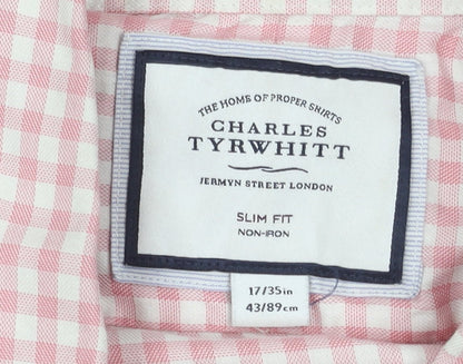 Charles Tyrwhitt Men's Red Check Slim Fit Long Sleeve Shirt