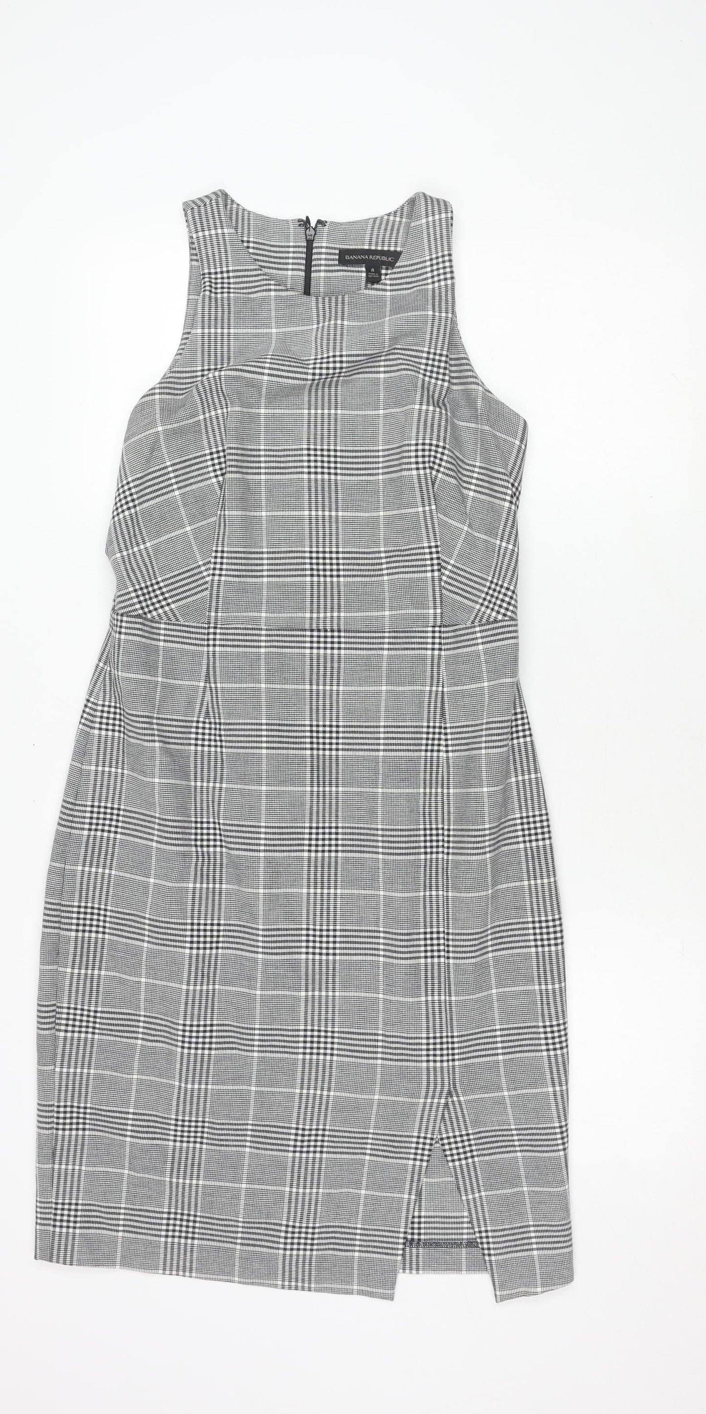 Banana Republic Women's Black Check Sleeveless Dress – Size 8