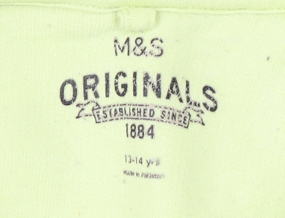 Marks and Spencer Boys Green Hoodie 13-14 Years Cotton Blend