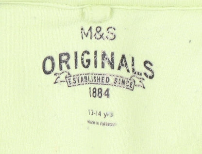 Marks and Spencer Boys Green Hoodie 13-14 Years Cotton Blend