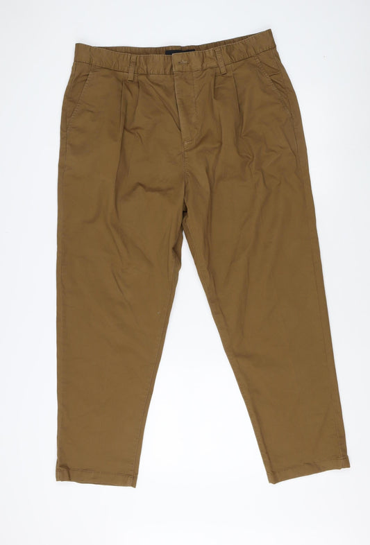 FW Bridge Men's Brown Pleated Tapered Trousers 36