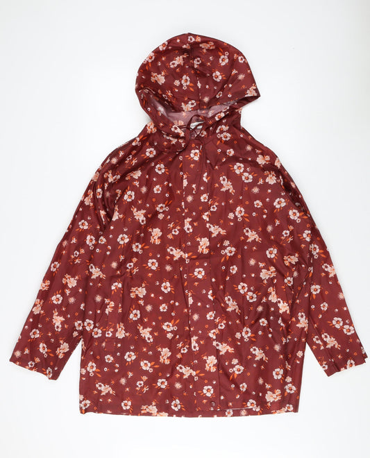 Damart Women's Red Floral Hooded Rain Coat Size M