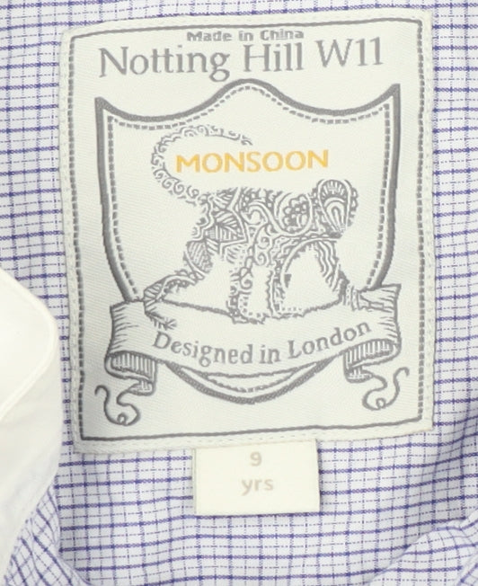 Monsoon Boys White Check Button-Up Shirt 9 Years