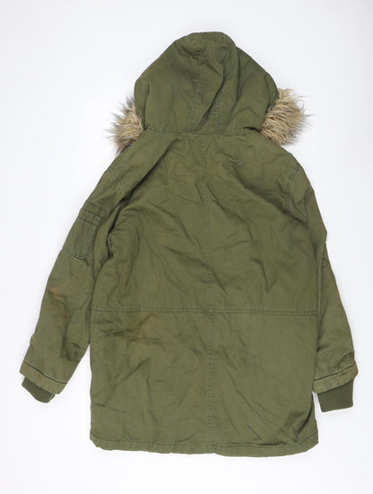 Cotton On Women's Green Fur Trim Parka Coat Size 12