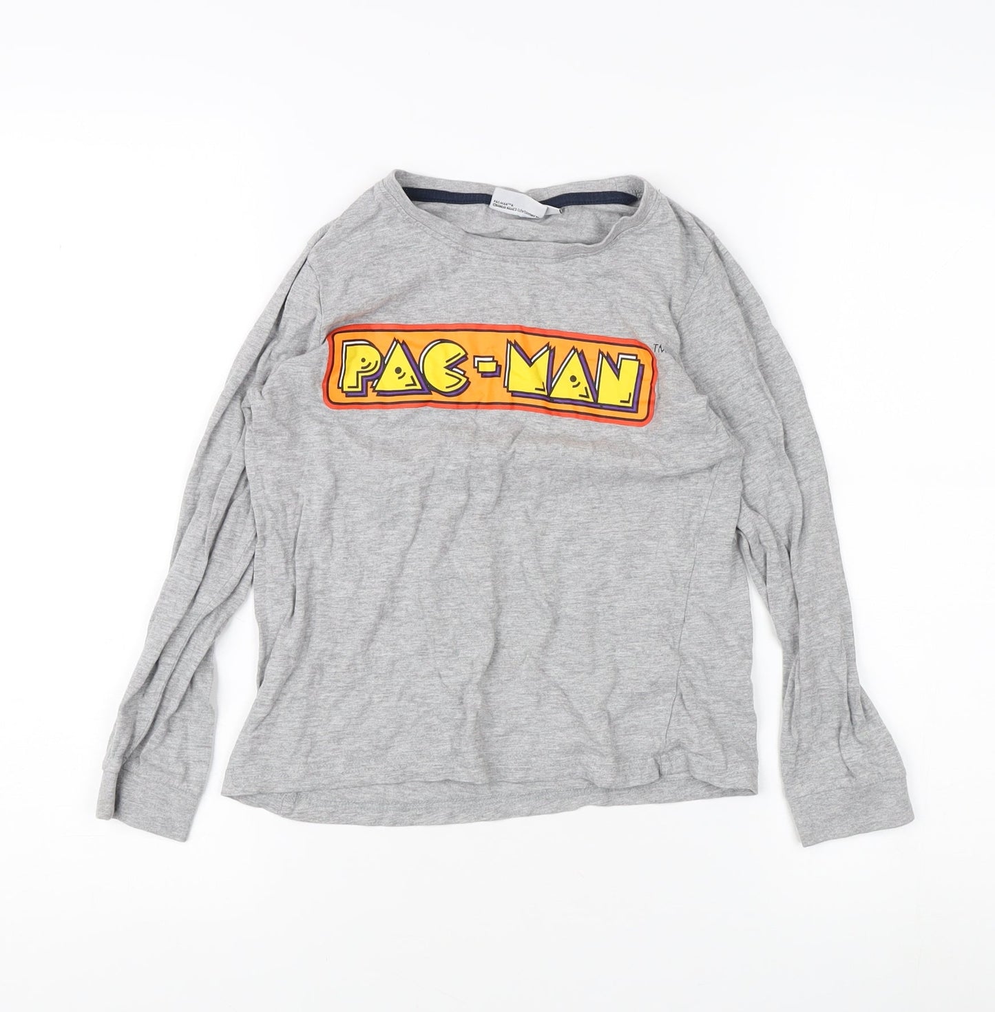 Boys Grey Long Sleeve Pac-Man Graphic T-Shirt 9-10 Years