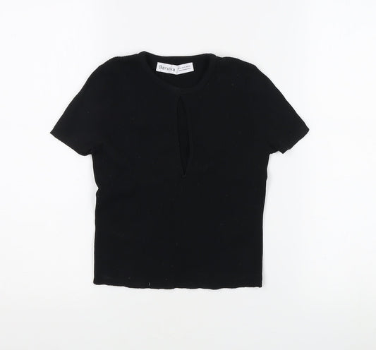 Bershka Women's Black Medium Knit T-Shirt