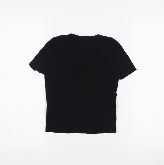 Bershka Women's Black Medium Knit T-Shirt