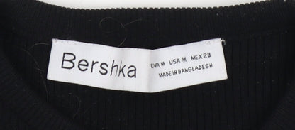 Bershka Women's Black Medium Knit T-Shirt
