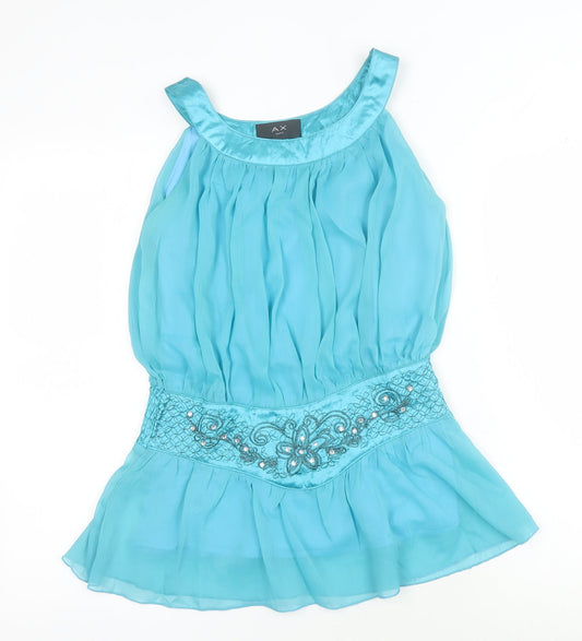 AX Paris Women's Blue Halter Beaded Blouse Size 12