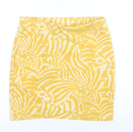 H&M Women's Yellow Animal Print Pencil Skirt, Size S