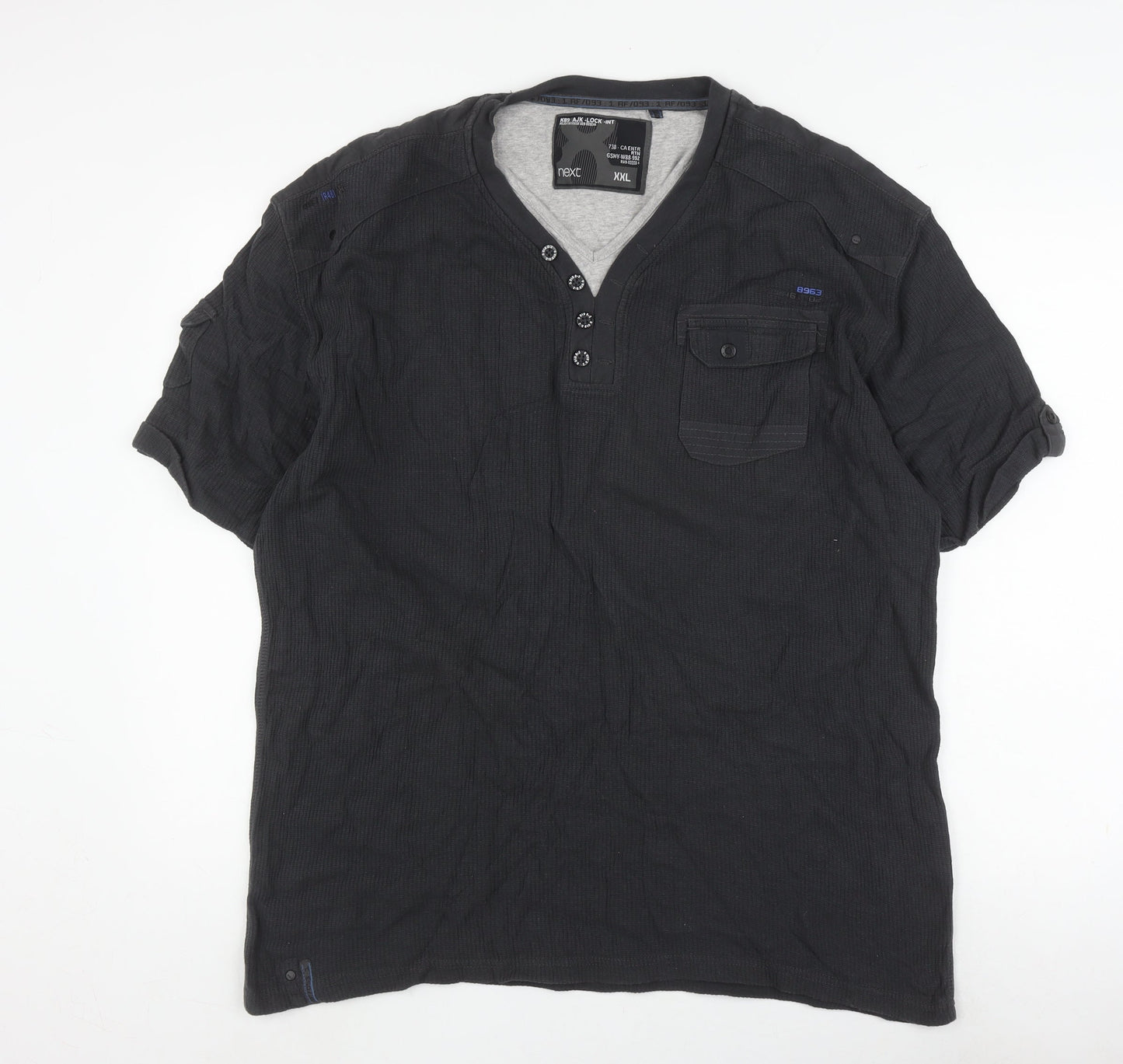 Next Men's Black 2XL Henley T-Shirt