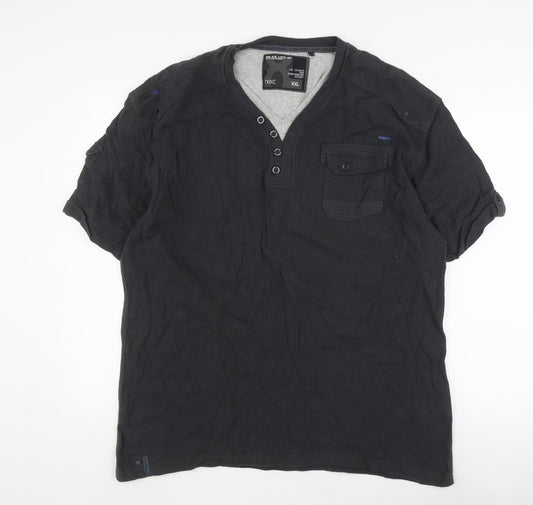 Next Men's Black 2XL Henley T-Shirt