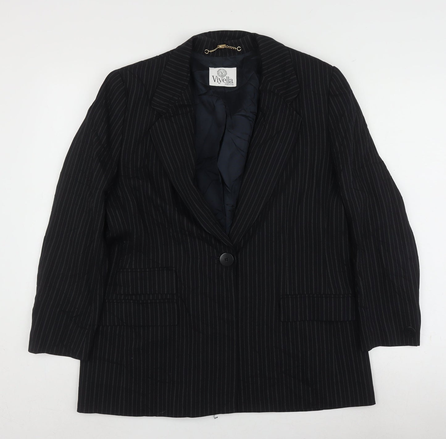 Viyella Women Black Pinstripe Blazer Size 14