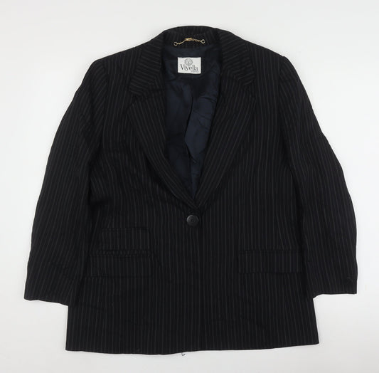Viyella Women Black Pinstripe Blazer Size 14