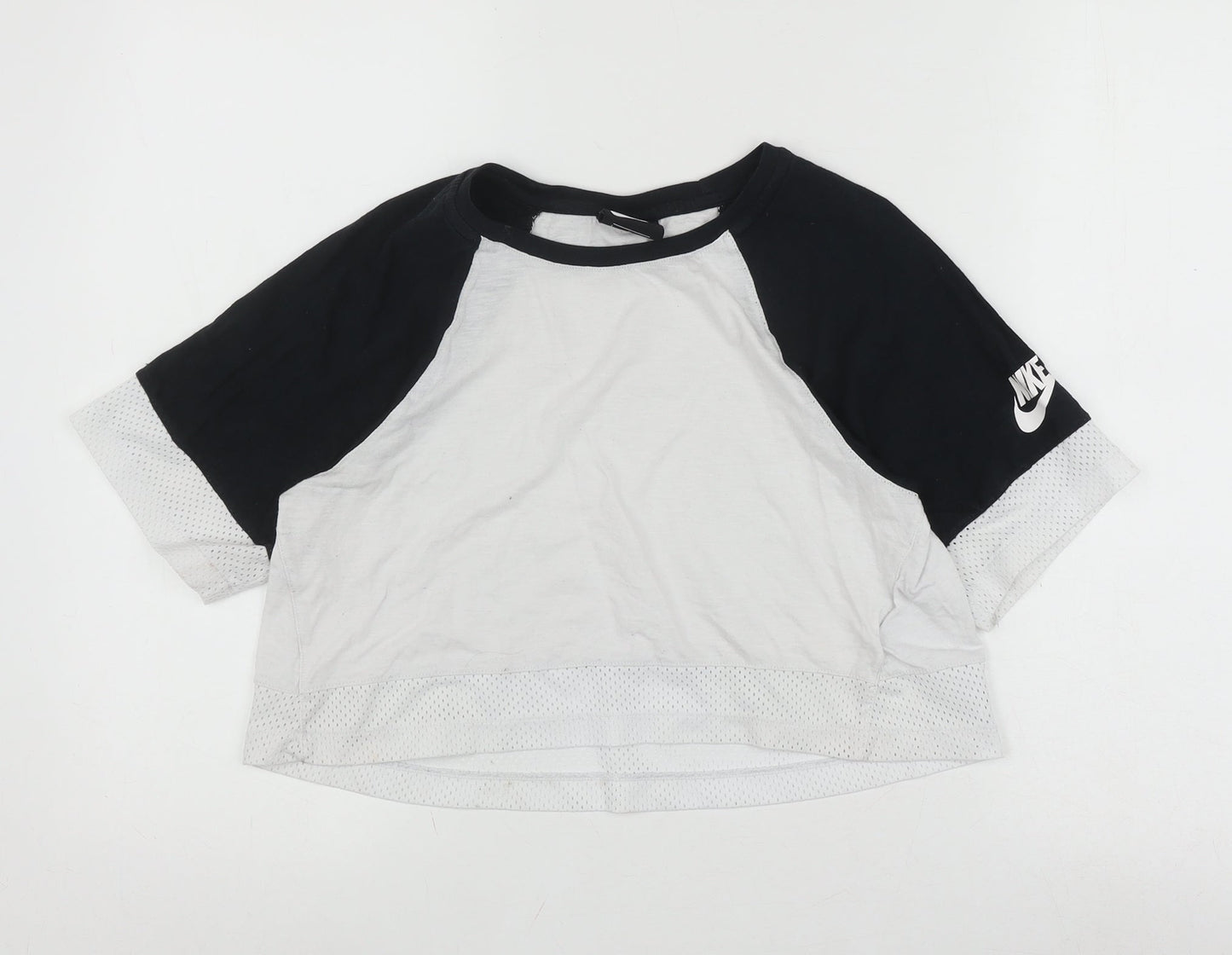 Nike Girls Colourblock Mesh Sleeve T-Shirt Black White L